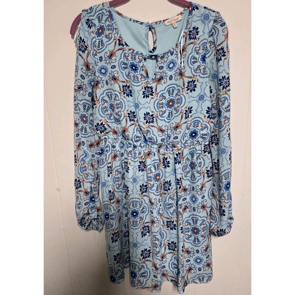 Red Camel Dress Womens Medium Blue Floral Boho‎ Peasant Long Sleeve Casual